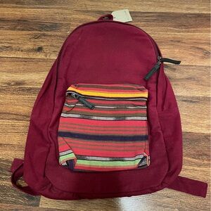 New Earthbound Burgundy Backpack with Striped Pocket